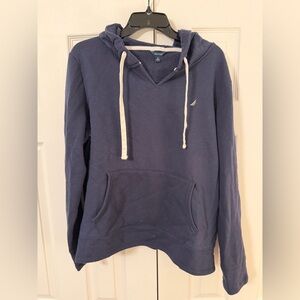 Nautica Navy Hoodie with Cream Drawstrings